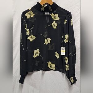 Bar III Black and Yellow Floral Blouse